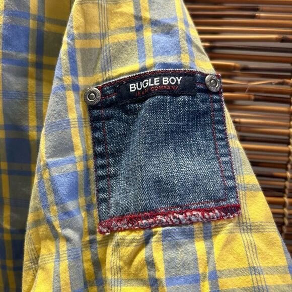 Bugle Boy Y2K Extra Large (XL) Yellow and Blue Plaid Short Sleeve - Picture 6 of 7